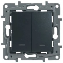 Переключатель двухклавишный Legrand Etika с подсветкой, антрацит 672616