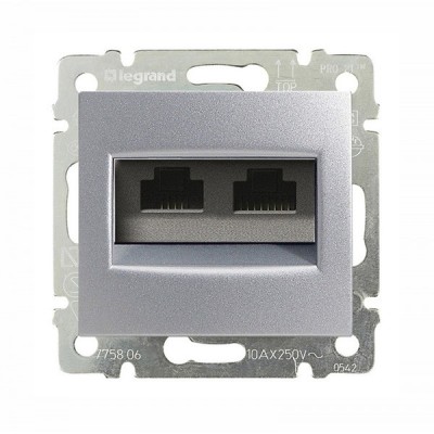 Розетка RJ-45 Legrand Valena Classic UTP двойная, на винтах, алюминий 770239