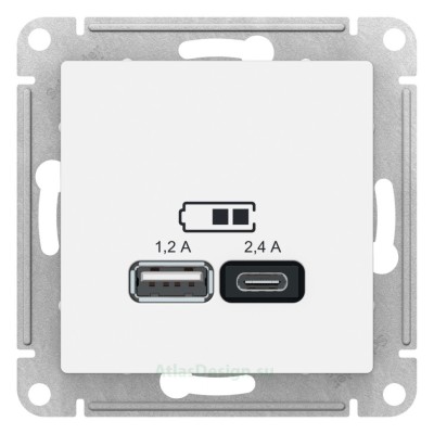 Зарядные устройства USB розетка A+С, 5В/2,4 А, 2х5В/1,2 А Schneider Electric Atlasdesign