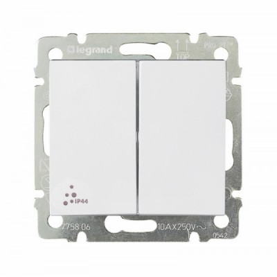 Переключатель двухклавишный Legrand Valena Classic IP44 белый 770098