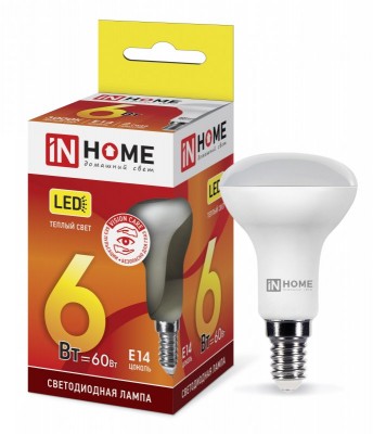 6Вт 3000К Е14 лампа светодиодная IN HOME LED-R50-VC 230В 525Лм