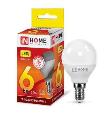 6Вт 3000К Е14 лампа светодиодная IN HOME LED-ШАР-VC 230В 540Лм