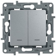 Переключатель двухклавишный Legrand Etika с подсветкой, алюминий 672416