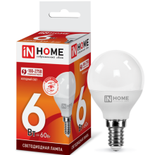 6Вт 6500К Е14 лампа светодиодная IN HOME LED-ШАР-VC 230В 540Лм