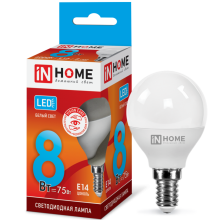 8Вт 4000К Е14 лампа светодиодная IN HOME LED-ШАР-VC 230В 720Лм