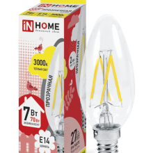 7Вт 3000К Е14 лампа светодиодная IN HOME LED-СВЕЧА-deco 230В 630Лм прозрачная