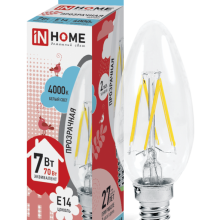 7Вт 4000К Е14 лампа светодиодная IN HOME LED-СВЕЧА-deco 230В 630Лм прозрачная