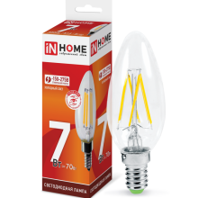 7Вт 6500К Е14 лампа светодиодная IN HOME LED-СВЕЧА-deco 230В 630Лм прозрачная