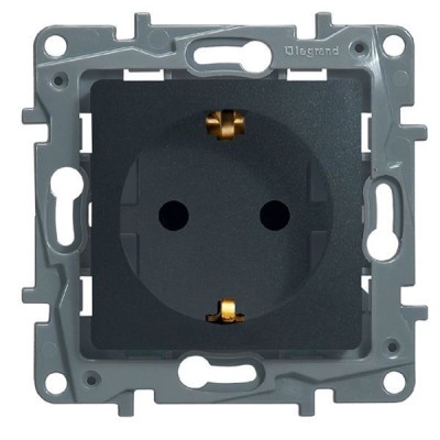 Розетка силовая Legrand Etika 2K+3 со шторками, на винтах, антрацит 672622