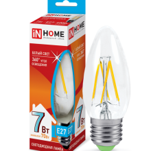 7Вт 4000К Е27 лампа светодиодная IN HOME LED-СВЕЧА-deco 230В 630Лм прозрачная