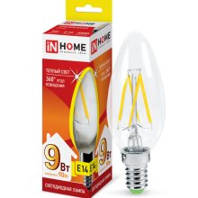9Вт 3000К Е14 лампа светодиодная IN HOME LED-СВЕЧА-deco 230В 810Лм прозрачная