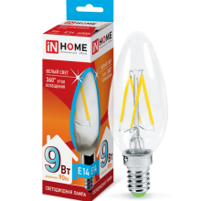9Вт 4000К Е14 лампа светодиодная IN HOME LED-СВЕЧА-deco 230В 810Лм прозрачная