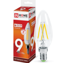 9Вт 6500К Е14 лампа светодиодная IN HOME LED-СВЕЧА-deco 230В 810Лм прозрачная