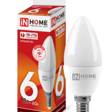 6Вт 6500К Е14 лампа светодиодная IN HOME LED-СВЕЧА-VC 230В 540Лм