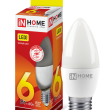 6Вт 3000К Е27 лампа светодиодная IN HOME LED-СВЕЧА-VC 230В 540Лм