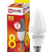 8Вт 3000К Е14 лампа светодиодная IN HOME LED-СВЕЧА-VC 230В 720Лм