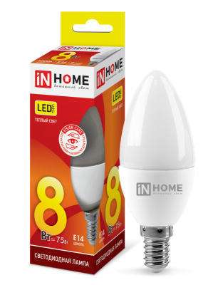8Вт 3000К Е14 лампа светодиодная IN HOME LED-СВЕЧА-VC 230В 720Лм