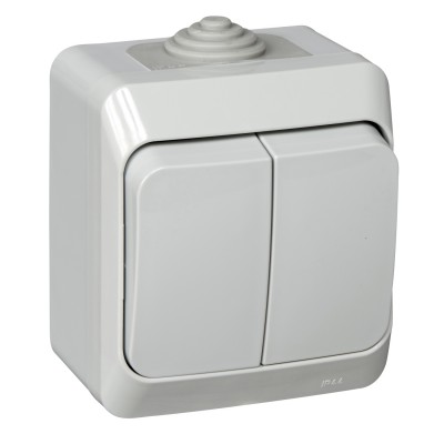 Выключатель двухклавишный Schneider Electric Этюд IP44 серый