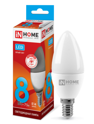 8Вт 4000К Е14 лампа светодиодная IN HOME LED-СВЕЧА-VC 230В 720Лм