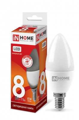 8Вт 6500К Е14 лампа светодиодная IN HOME LED-СВЕЧА-VC 230В 720Лм