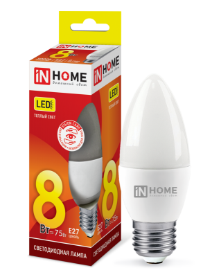 8Вт 3000К Е27 лампа светодиодная IN HOME LED-СВЕЧА-VC 230В 720Лм
