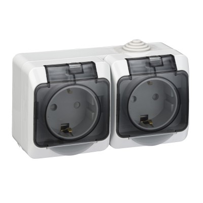 Розетка двойная Schneider Electric Этюд IP44 серая