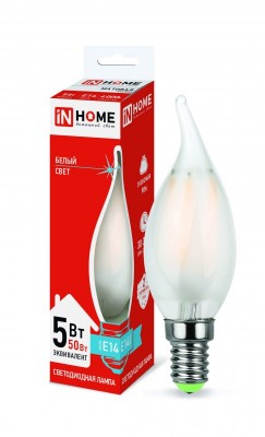 5Вт 4000К Е14 лампа светодиодная IN HOME LED-СВЕЧА НА ВЕТРУ-deco 230В 450Лм матовая
