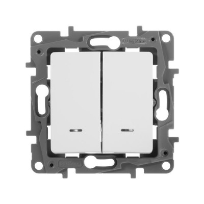 Переключатель двухклавишный Legrand Etika с подсветкой, белый 672216