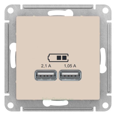 Зарядные устройства USB РОЗЕТКА, 5В, 1 порт x 2,1 А, 2 порта х 1,05 А Schneider Electric Atlasdesign