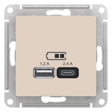Зарядные устройства USB розетка A+С, 5В/2,4 А, 2х5В/1,2 А Schneider Electric Atlasdesign