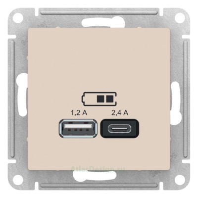 Зарядные устройства USB розетка A+С, 5В/2,4 А, 2х5В/1,2 А Schneider Electric Atlasdesign