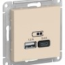 Зарядные устройства USB розетка A+С, 5В/2,4 А, 2х5В/1,2 А Schneider Electric Atlasdesign