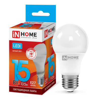 15Вт 4000К Е27 лампа светодиодная IN HOME LED-A60-VC 230В 1350Лм