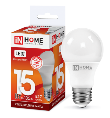 15Вт 6500К Е27 лампа светодиодная IN HOME LED-A60-VC 230В 1350Лм