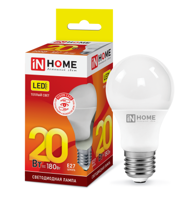 20Вт 3000К Е27 лампа светодиодная IN HOME LED-A60-VC 230В 1800Лм