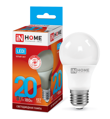 20Вт 4000К Е27 лампа светодиодная IN HOME LED-A60-VC 230В 1800Лм