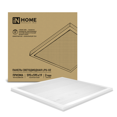 36Вт 6500К панель светодиодная универсальная IN HOME LPU-02 ПРИЗМА 230В 3100Лм IP40