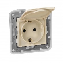 Розетка силовая Legrand Etika 2K+3 IP44 с крышкой, со шторками, слоновая кость 672332