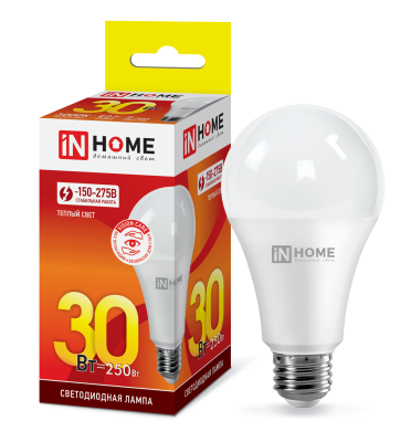 30Вт 3000К Е27 лампа светодиодная IN HOME LED-A70-VC 230В 2700Лм