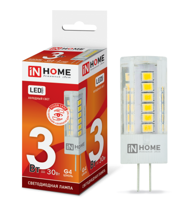 3Вт 6500К G4 лампа светодиодная IN HOME LED-JC-VC 12В 260Лм