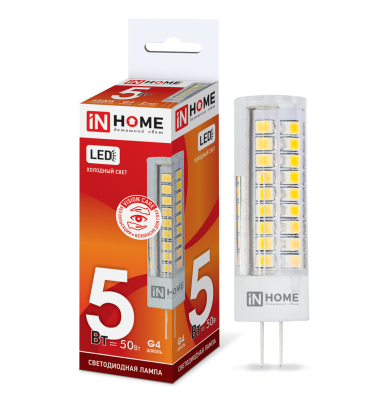 5Вт 6500К G4 лампа светодиодная IN HOME LED-JC-VC 12В 450Лм