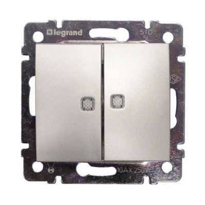 Выключатель двухклавишный Legrand Valena Classic с подсветкой, алюминий 770128