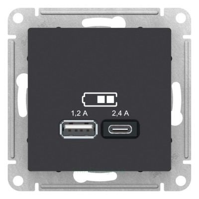 Зарядные устройства USB розетка A+С, 5В/2,4 А, 2х5В/1,2 А Schneider Electric Atlasdesign