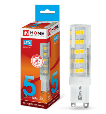 5Вт 4000К G9 лампа светодиодная IN HOME LED-JCD-VC 230В 450Лм