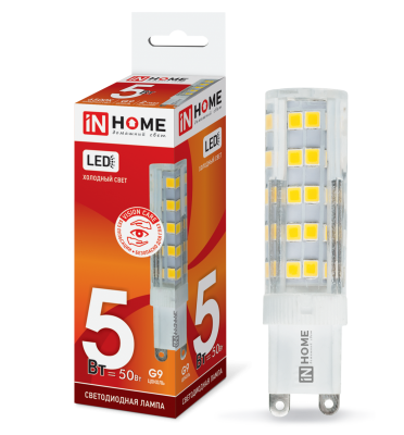 5Вт 6500К G9 лампа светодиодная IN HOME LED-JCD-VC 230В 450Лм