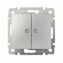 Переключатель двухклавишный Legrand Valena Classic с подсветкой, алюминий 770212