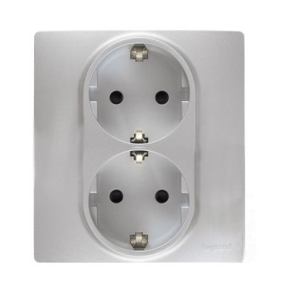 Розетка двойная Legrand Etika 2x2K+3 со шторками, алюминий 672433